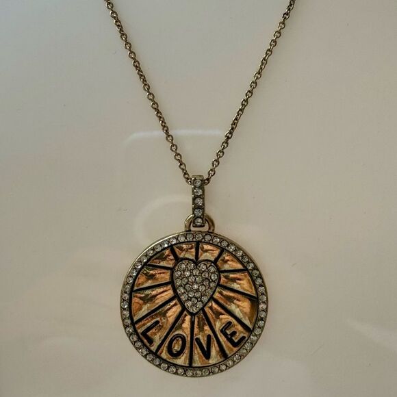 LOVE Rhinestone Medallion Pendant Necklace - Picture 3 of 9
